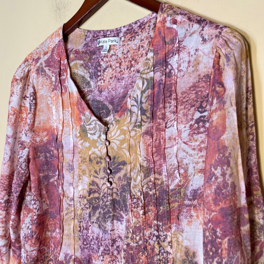 Multicolor Floral Print V-Neck Blouse - Picture 3 of 8